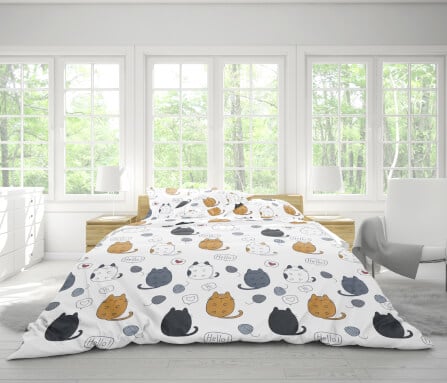 ชุดผ้าปูที่นอน 6 ฟุต 5 ชิ้น Fluffy ผ้า Cotton คอลเลคชั่น Dreamy ลาย Chubby Cat ไม่รวมผ้านวม _0